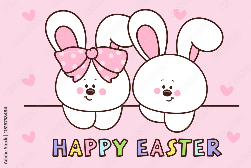 cute easter bunny rabbit couple boy and girl spring season kawaii animal adorable card cute easter bunny rabbit couple boy and girl spring season kawaii animal adorable card