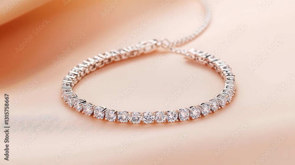 Tennis necklace with round diamonds in perfect alignment, isolated on a soft creamcolored surface Tennis necklace with round diamonds in perfect alignment, isolated on a soft creamcolored surface