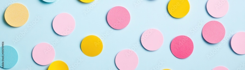 Fototapeta premium A colorful arrangement of circles on a light blue background, creating a playful and cheerful visual effect.