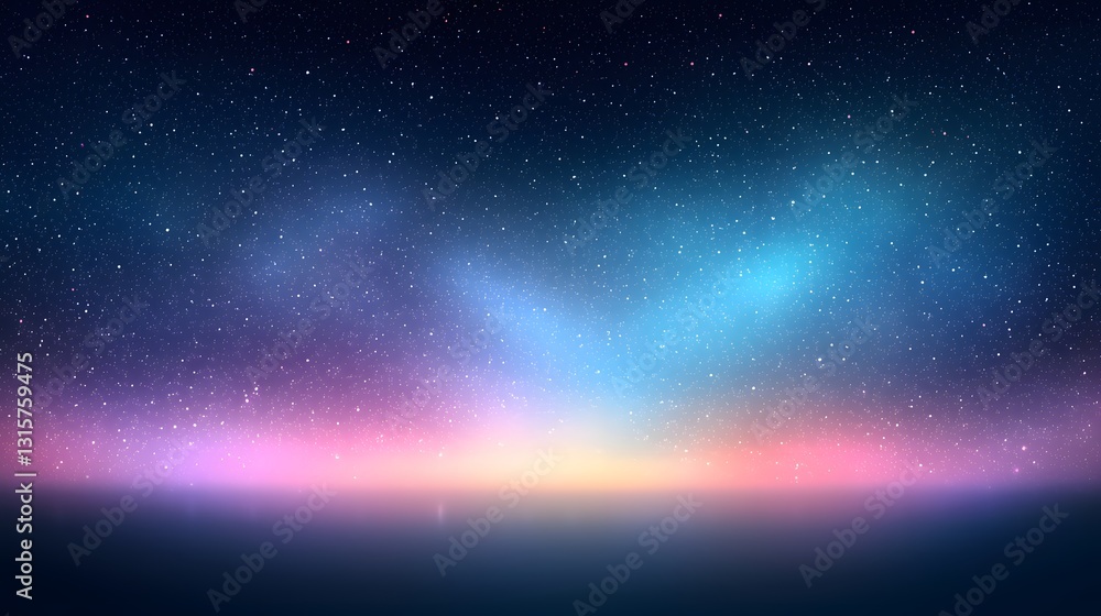 Fototapeta premium Ethereal Night Sky with Stars and Glow Over Calm Horizon at Dusk