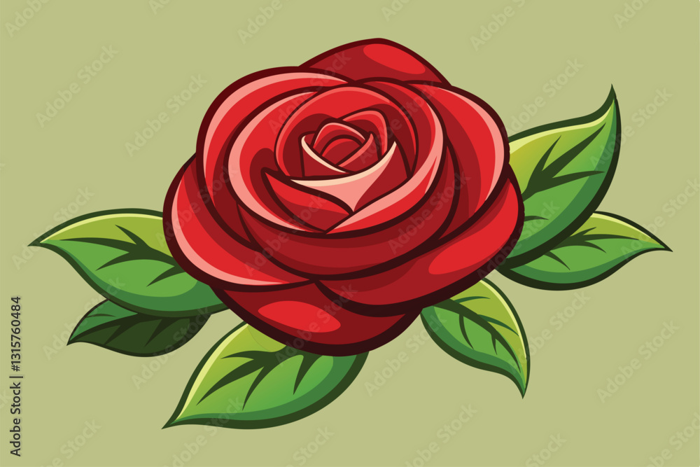 A vibrant red rose flower with lush green leaves, beautifully designed for customization and decoration, Rose flower Customizable Semi Flat Illustration A vibrant red rose flower with lush green leaves, beautifully designed for customization and decoration, Rose flower Customizable Semi Flat Illustration