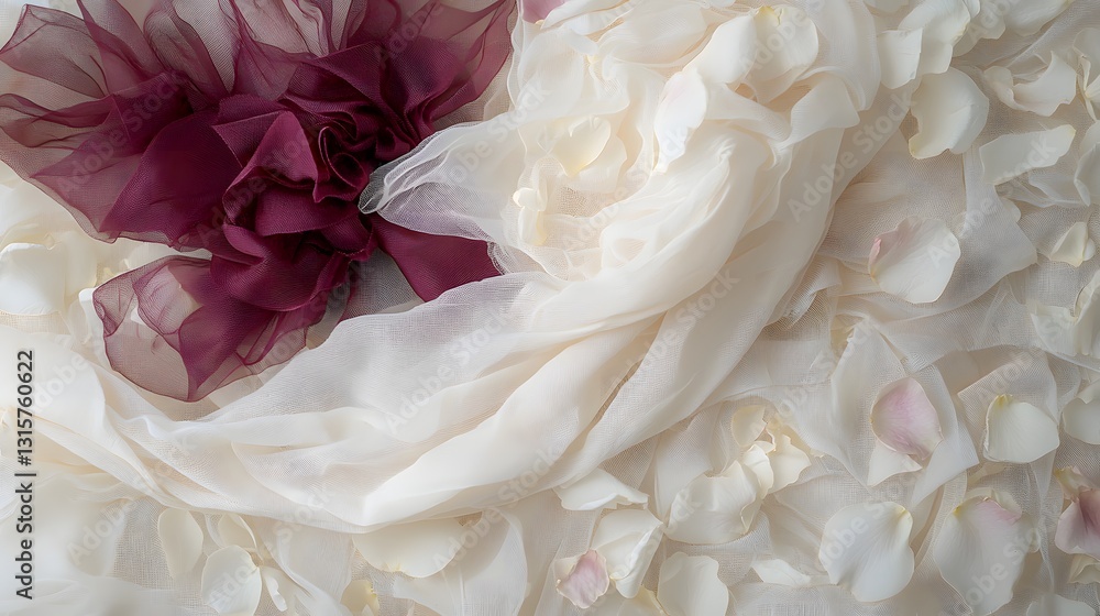 Soft Fabric and Petals Arrangement with Textures in Elegant Tones for Creative Backgrounds