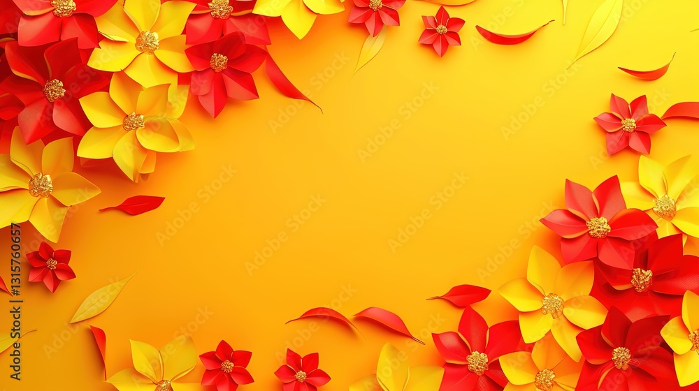 Obraz premium Flower Background of Spanish National Day: The National Spectacle and Cultural Blossoming Amidst the Crowded Flowers