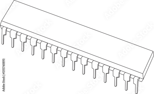 realistic radio component microcircuit DIP 28 side view contour