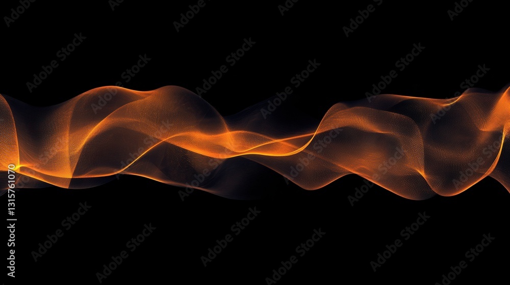 Fototapeta premium Abstract flowing orange golden wave of light ribbon on solid black background