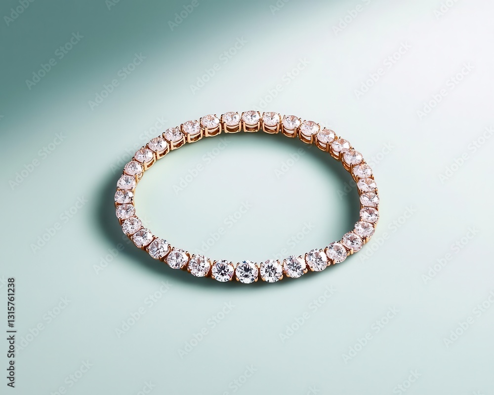 Isolated diamond tennis necklace creating a soft shadow on a matte pastel gray background Isolated diamond tennis necklace creating a soft shadow on a matte pastel gray background