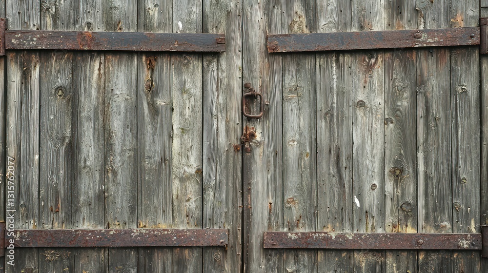 Rustic Wooden Door with Metal Fittings: A Weathered Grey Wood Texture Rustic Wooden Door with Metal Fittings: A Weathered Grey Wood Texture