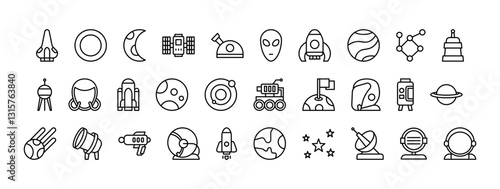 Vector Icon Set of Celestial Bodies and Space Elements Depicting the Wonders of the Universe and Cosmic Exploration