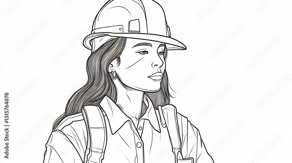 Female Engineer for Construction Site, Pen Sketch. Female Engineer for Construction Site, Pen Sketch.