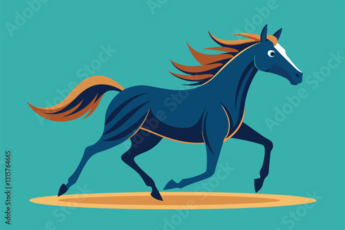 A dynamic flat design displaying a horse in motion, showcasing its muscular build and flowing mane, Running horse Customizable Flat Illustration