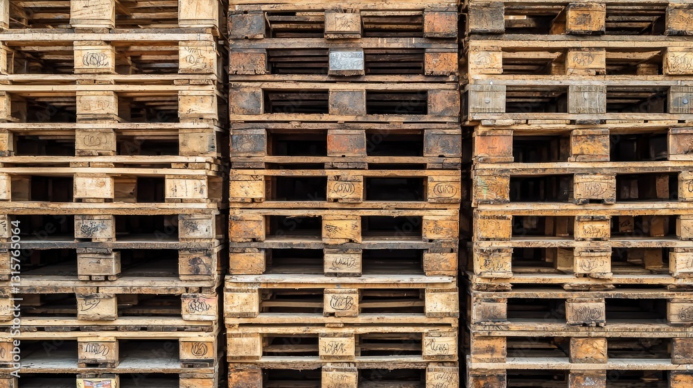 Stacked Wooden Pallets: A Textured Background of Industrial Material Stacked Wooden Pallets: A Textured Background of Industrial Material