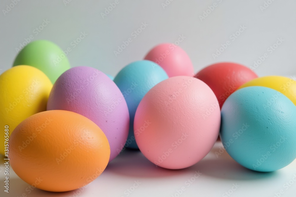 A Colorful Collection of Pastel-Dyed Easter Eggs on a Plain Background Perfect for Spring Celebrations, Family Gatherings, and Festive Decor Ideas. A Colorful Collection of Pastel-Dyed Easter Eggs on a Plain Background Perfect for Spring Celebrations, Family Gatherings, and Festive Decor Ideas.