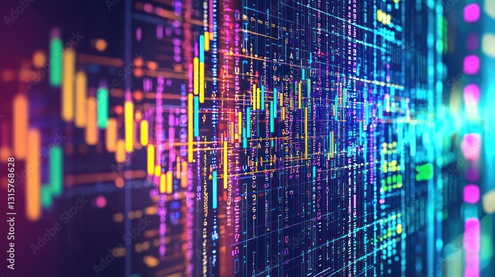 Fototapeta premium Abstract Digital Data Stream: Neon Glow of Algorithmic Information