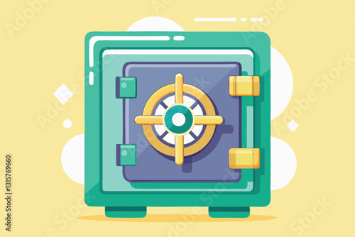 A bright and colorful safe features a classic combination lock, ideal for keeping valuables secure at home or office, Safe Customizable Semi Flat Illustration
