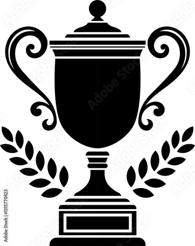Trophy Logo Symbol. Trophy Cup with Gold Laurel Wreath Isolated on White Background. Champion and Winning Concept. Vector Illustration.