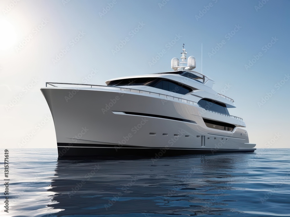 Luxury Yacht on Calm Waters: A sleek, modern luxury yacht glides smoothly across tranquil blue waters, basking in the radiant sunlight, capturing the essence of opulence and leisure. Luxury Yacht on Calm Waters: A sleek, modern luxury yacht glides smoothly across tranquil blue waters, basking in the radiant sunlight, capturing the essence of opulence and leisure.