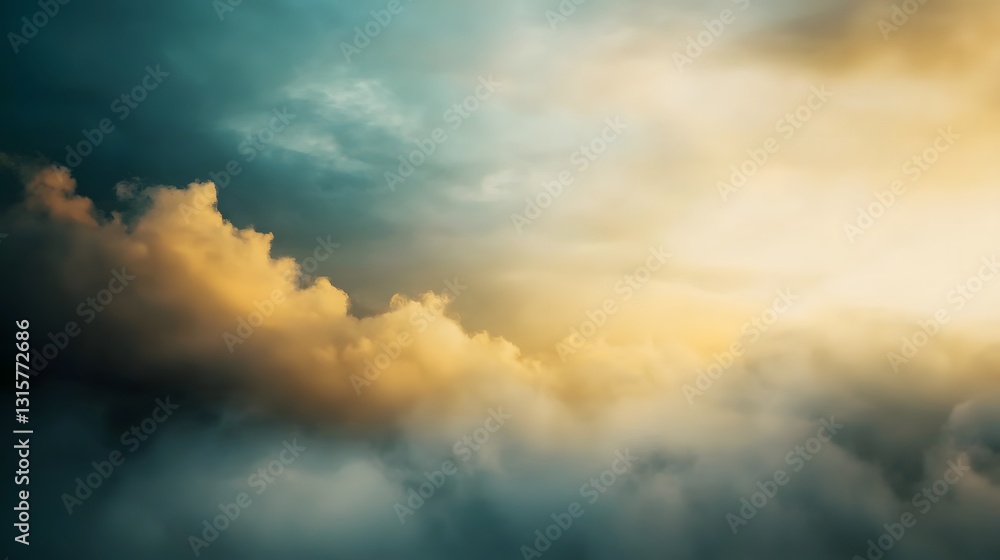 Serene Sky with Golden and Blue Clouds Under Soft Light at Dawn or Dusk Serene Sky with Golden and Blue Clouds Under Soft Light at Dawn or Dusk