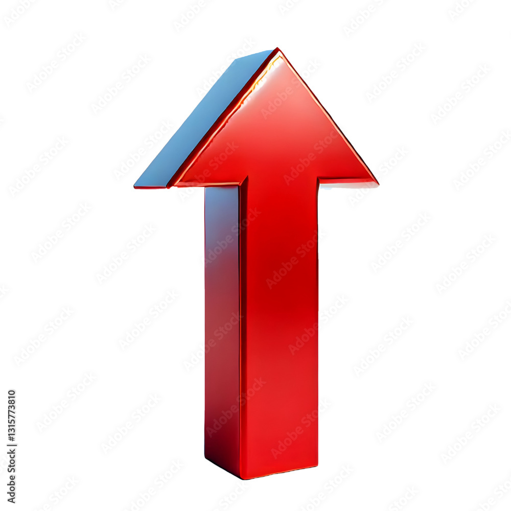 RED upward arrow isolated on a white background. Clean and glossy design. Concept of direction and rise. 3D Rendering RED upward arrow isolated on a white background. Clean and glossy design. Concept of direction and rise. 3D Rendering