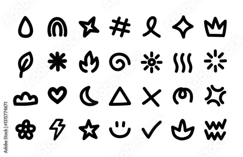 Set of Minimalist Doodle Icons Illustration for Bullet Journaling - Hand-Drawn Symbols for Scrapbooking