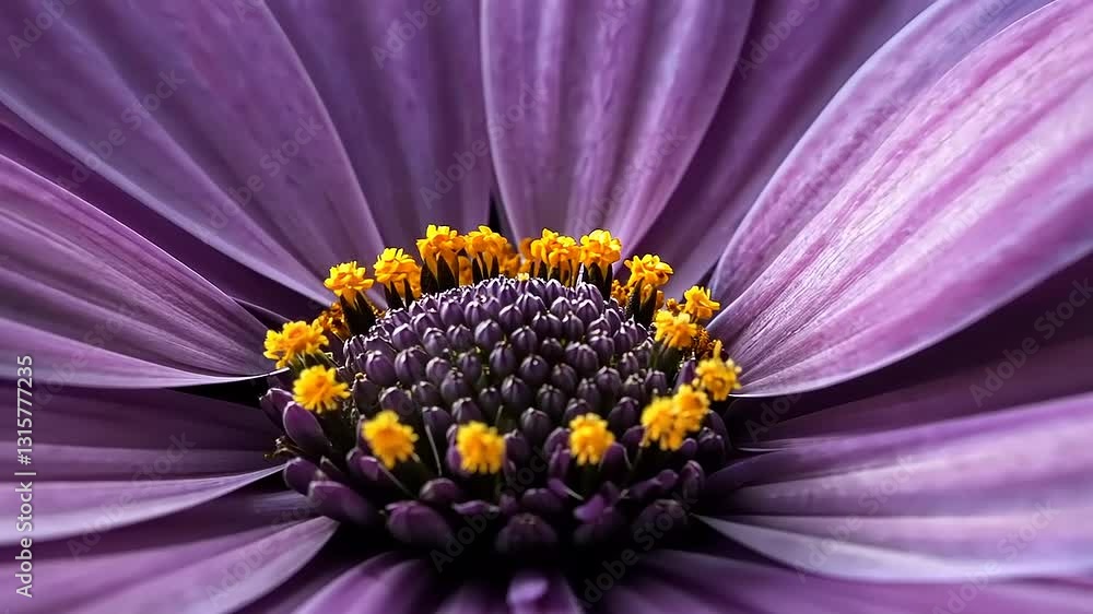Close-up of a vibrant purple flower with yellow stamens, showcasing intricate petal details Close-up of a vibrant purple flower with yellow stamens, showcasing intricate petal details