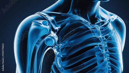 3D Illustration of Human Shoulder and Ribcage X-ray View