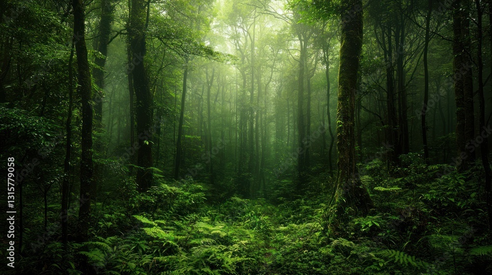 Naklejka premium Enchanted Forest: A Misty Green Haven