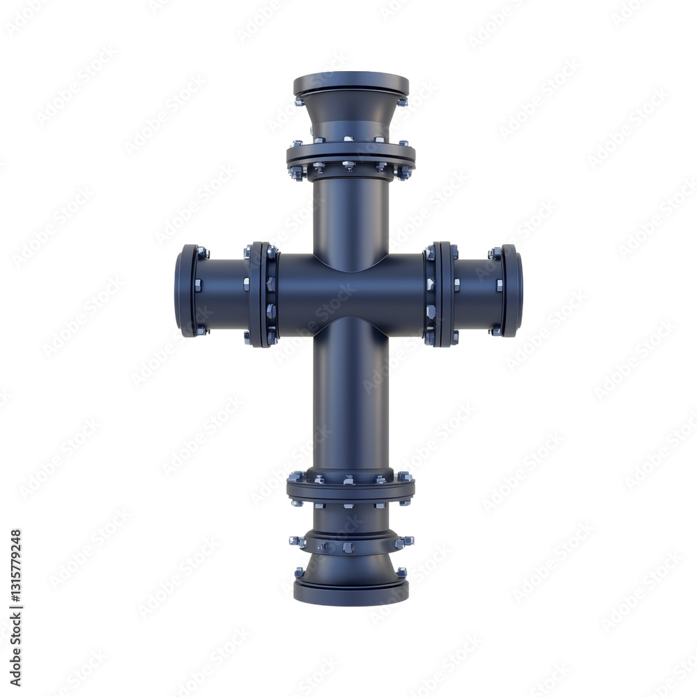 Industrial Pipe Cross Connector for Fluid Transport Isolated on transparent background Industrial Pipe Cross Connector for Fluid Transport Isolated on transparent background