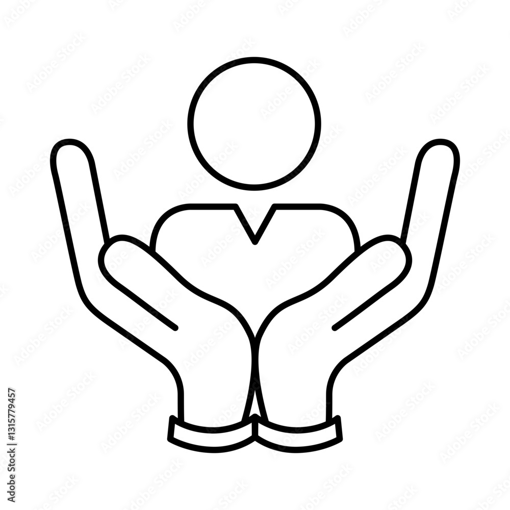 Human On Hand Line Icon. Teamwork, Business, Planning, Strategy, Marketing, Leadership, Work Group, Meeting, Partnership Icons Editable Stroke Vector Illustration Human On Hand Line Icon. Teamwork, Business, Planning, Strategy, Marketing, Leadership, Work Group, Meeting, Partnership Icons Editable Stroke Vector Illustration