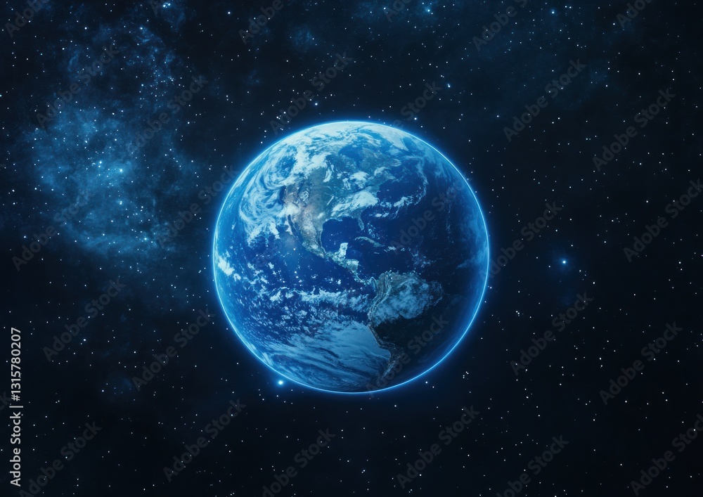 Fototapeta premium Earth in space, showing continents and clouds.