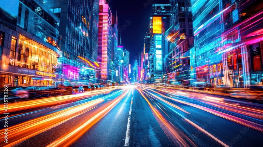 Vibrant Cityscape at Night: A Symphony of Lights and Motion Vibrant Cityscape at Night: A Symphony of Lights and Motion