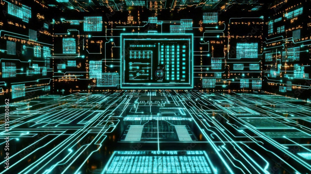 Fototapeta premium Immersive Digital World: A Cybernetic Landscape