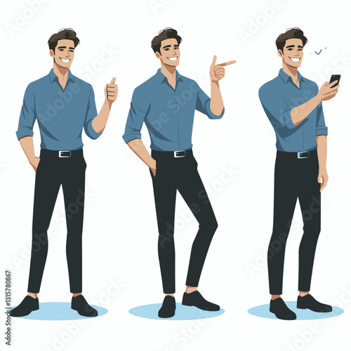 Confident Man Poses: Vector Illustration Set