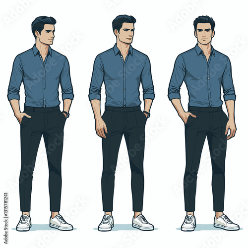 Stylish Male Character Poses: Modern Business Casual