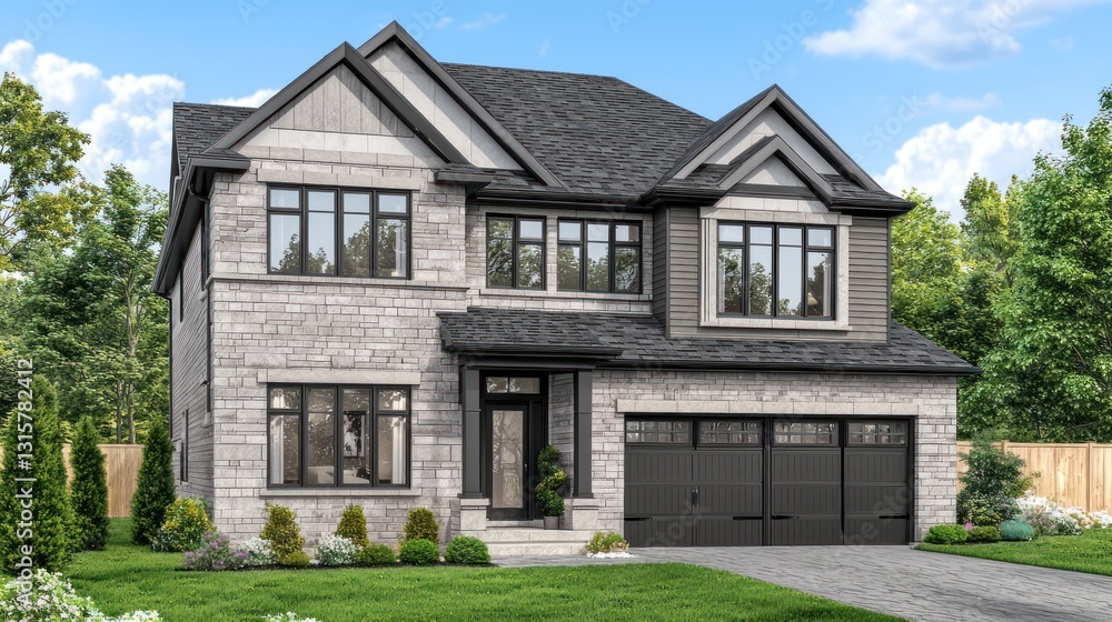 Luxury Two-Story House Design: Modern Stone Exterior