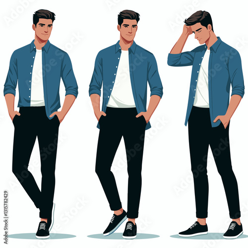 Man in Casual Attire: Full Body Poses