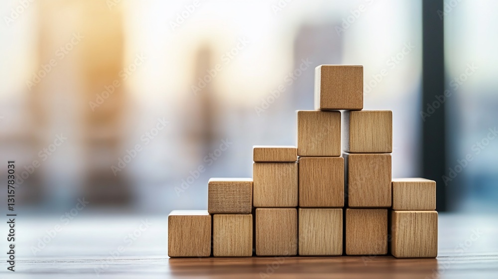 Wooden Building Blocks Arranged in a Pyramid Shape Representing Growth Wooden Building Blocks Arranged in a Pyramid Shape Representing Growth