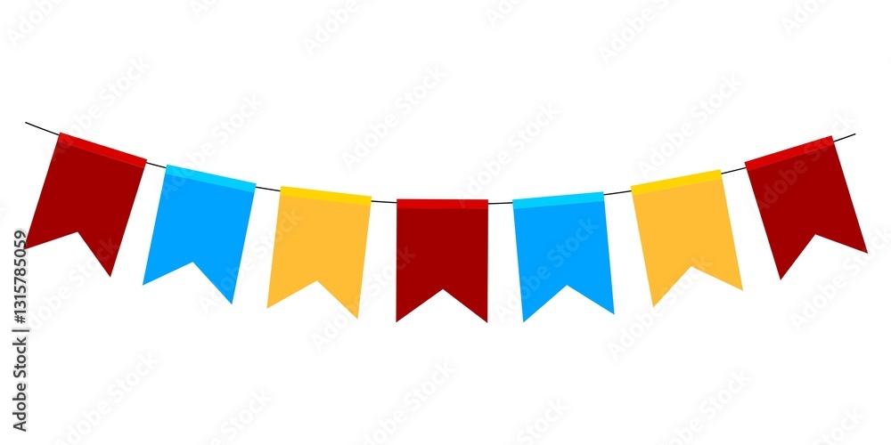 Obraz premium a festive string of colorful party flags of bunting is displayed against a clean