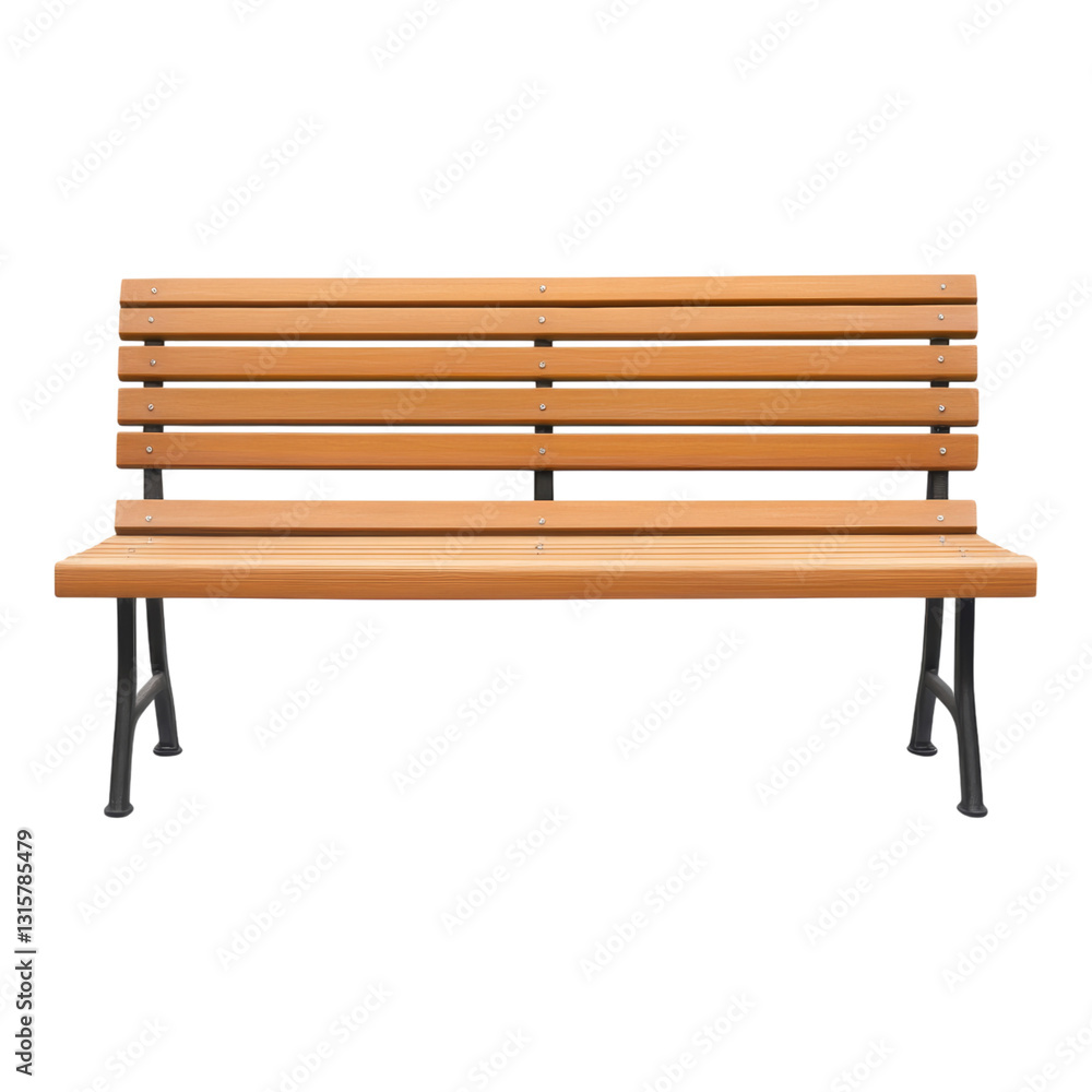 Wooden Bench in Urban Park with Metal Frame Isolated on transparent background Wooden Bench in Urban Park with Metal Frame Isolated on transparent background