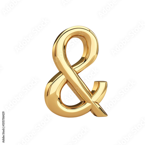 Shiny Gold Ampersand Symbol on White  Isolated on transparent background