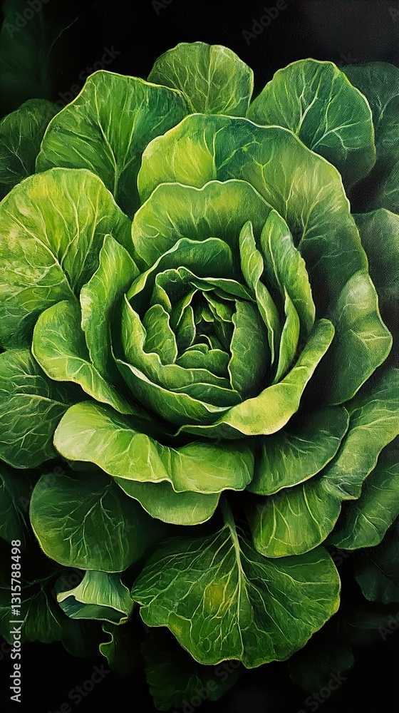 Obraz premium Closeup of a vibrant green lettuce, showcasing its texture and natural beauty.