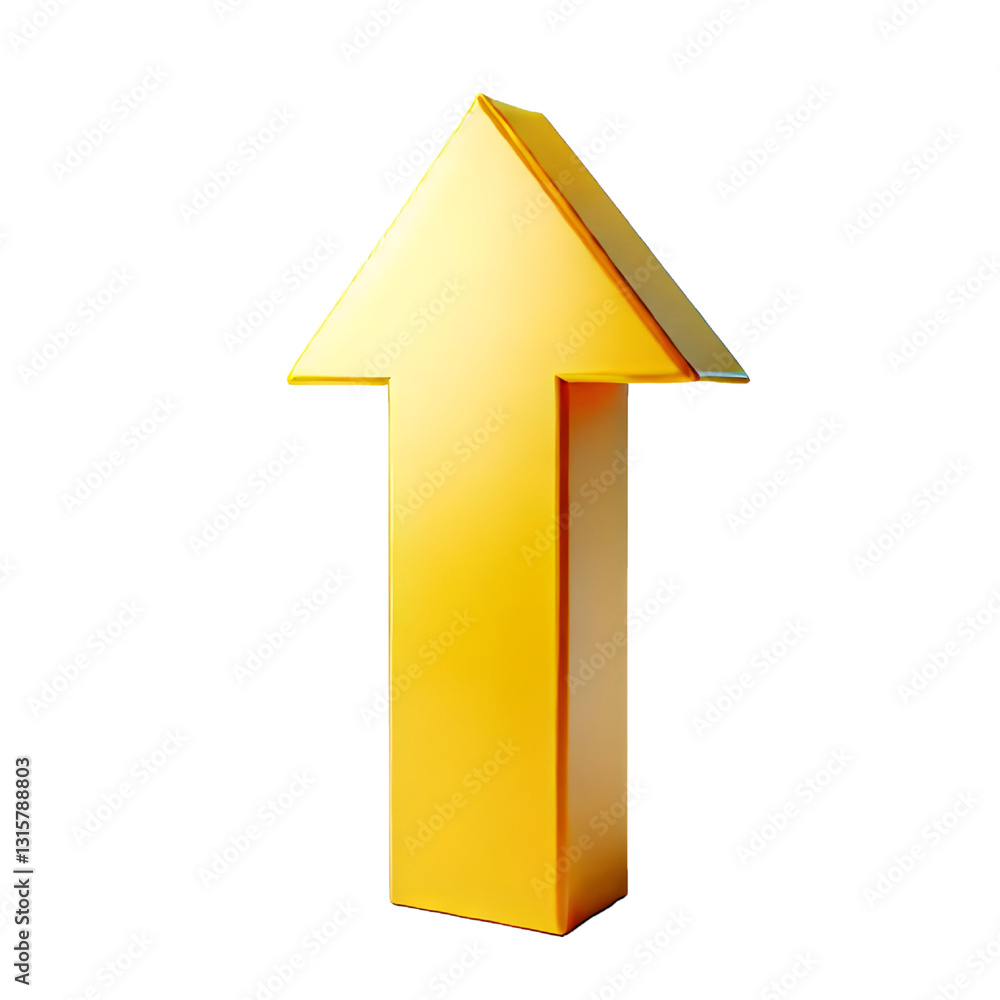 yellow upward arrow isolated on a white background. Clean and glossy design. Concept of direction and rise. 3D Rendering yellow upward arrow isolated on a white background. Clean and glossy design. Concept of direction and rise. 3D Rendering