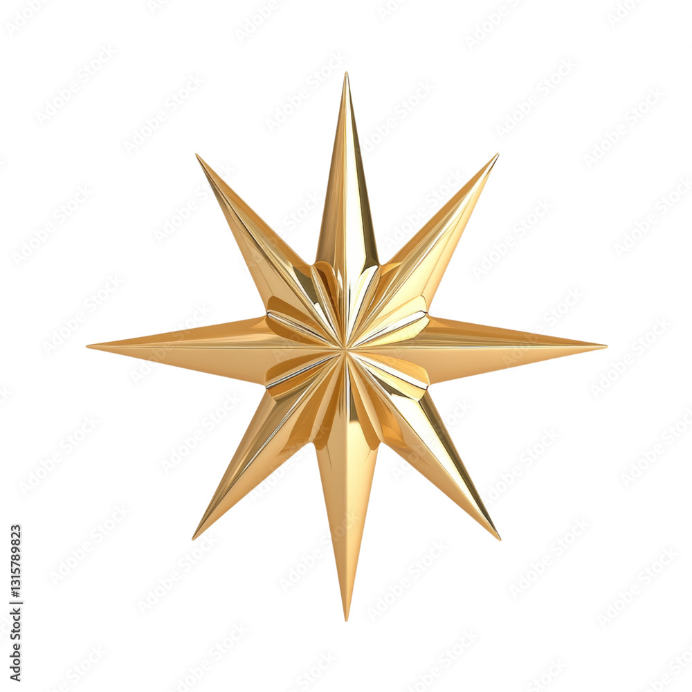 Golden Star Shape with Eight Radiating Points Isolated on transparent background Golden Star Shape with Eight Radiating Points Isolated on transparent background