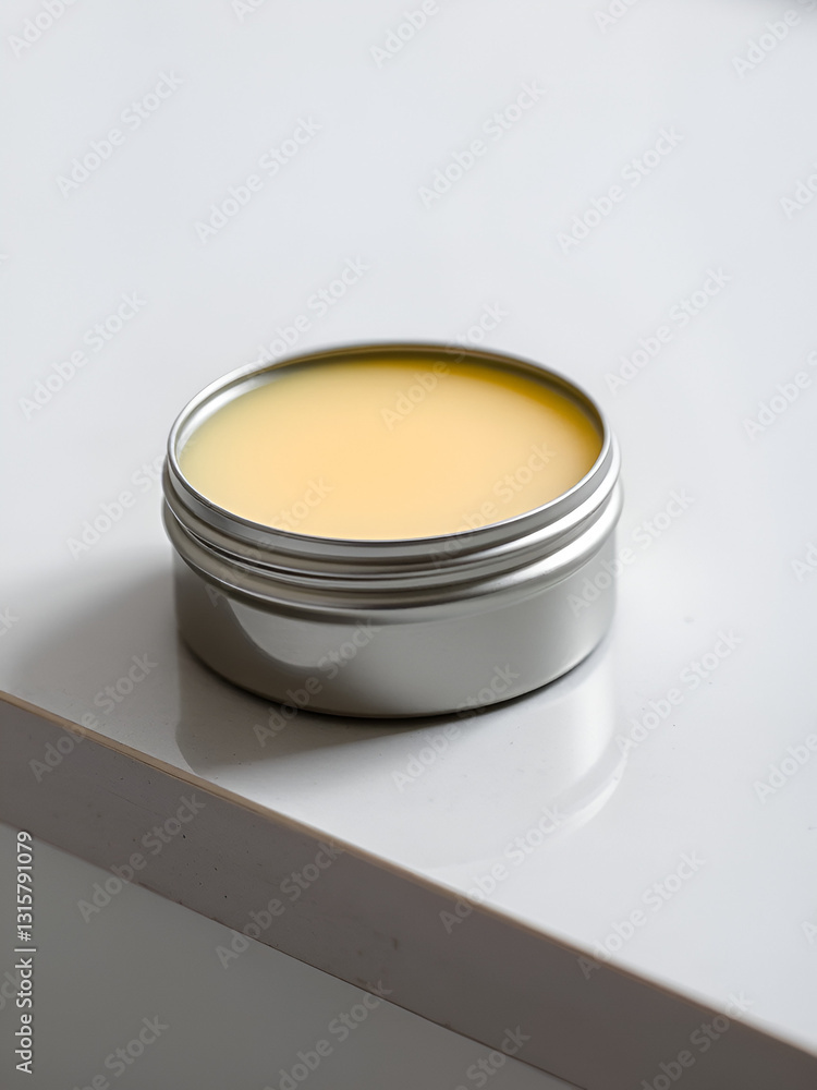 Solid perfume balm in a handcrafted metal tin resting on a smooth surface Solid perfume balm in a handcrafted metal tin resting on a smooth surface