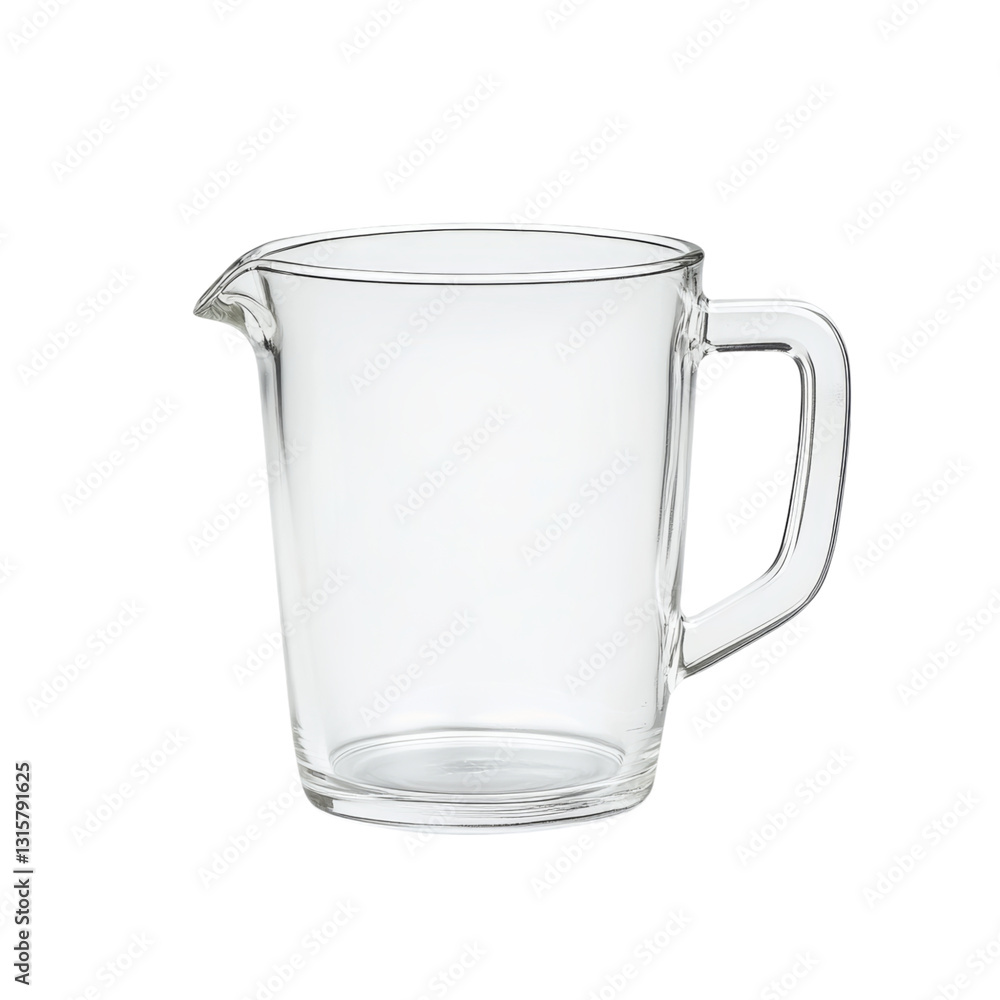Clear glass measuring jug with handle for kitchen use Isolated on transparent background Clear glass measuring jug with handle for kitchen use Isolated on transparent background