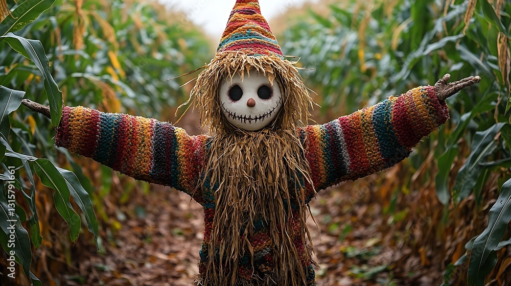 Obraz premium Colorful Scarecrow In Cornfield