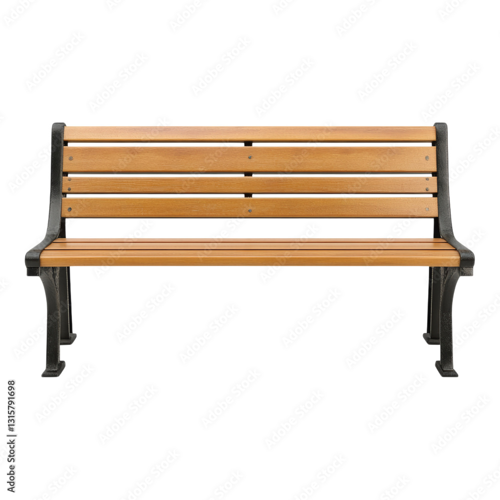 Wooden Park Bench with Black Metal Frame Design Isolated on transparent background Wooden Park Bench with Black Metal Frame Design Isolated on transparent background