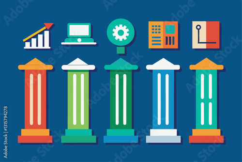 A vibrant set of icons illustrating columns for scheduling and categorizing activities and tasks, Schedule column icon set