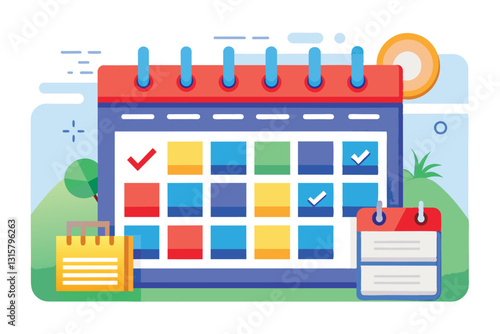 A vibrant calendar is displayed, featuring various checkmarks for accomplished tasks and reminders, Schedule managementSchedule management