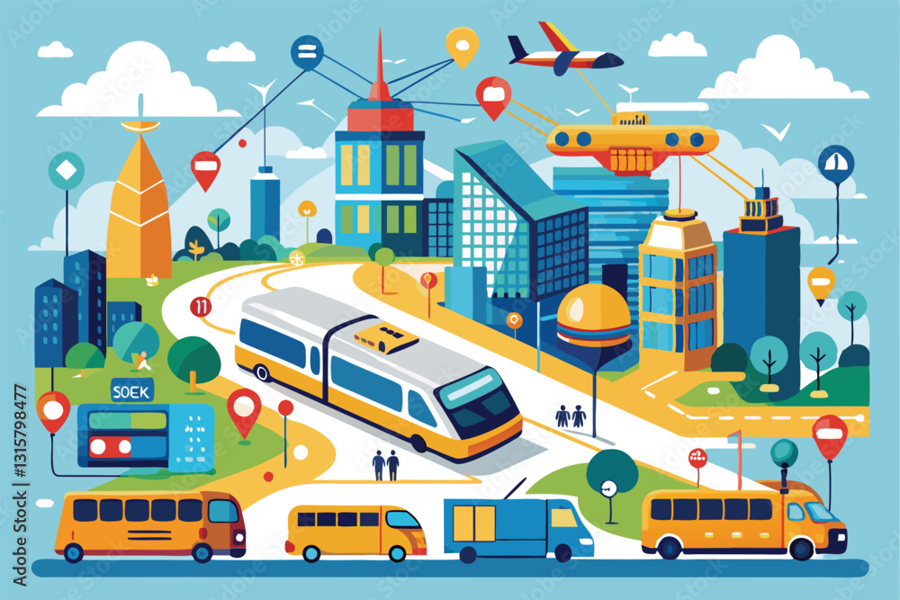 Maps and schemes illustrate various public transport routes for navigating the vibrant cityscape efficiently, Schemes of travel and trip around city, public transport Maps and schemes illustrate various public transport routes for navigating the vibrant cityscape efficiently, Schemes of travel and trip around city, public transport