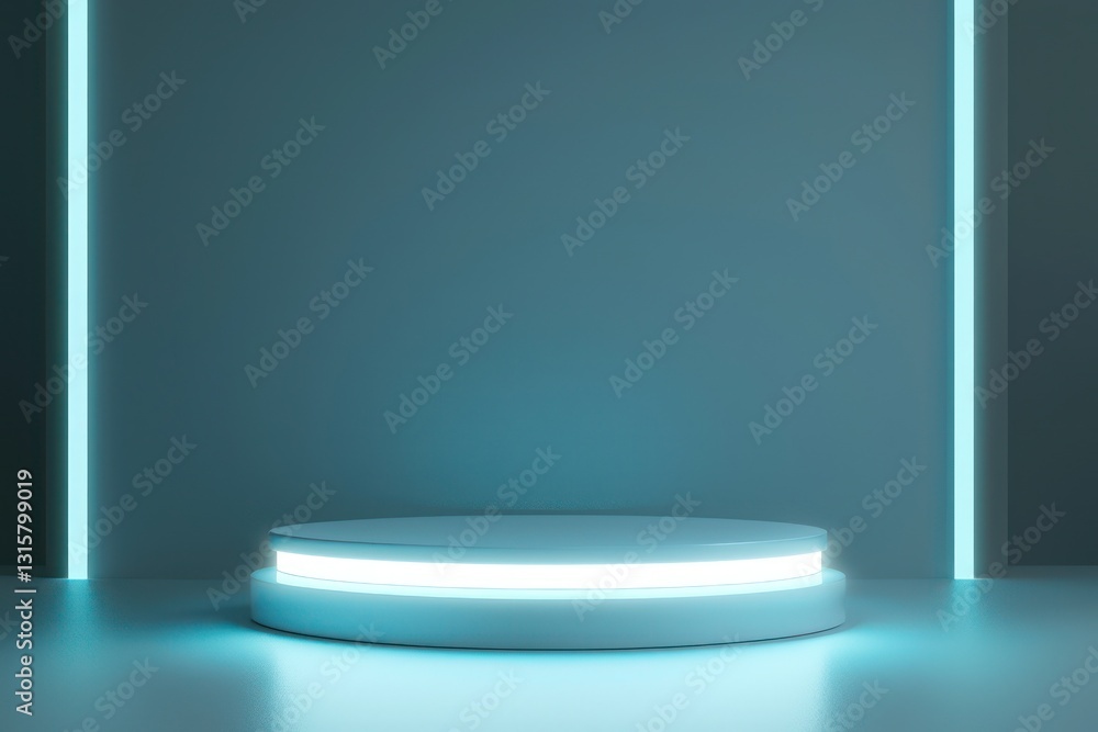 Podium with sleek design, glowing accents, and clean space for brand logo or slogan. Podium with sleek design, glowing accents, and clean space for brand logo or slogan.